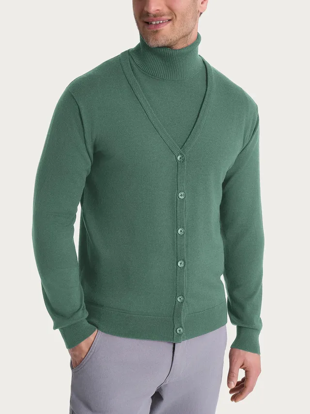 Ragno Merino Soft cardigan uomo verde Dark Forest lana