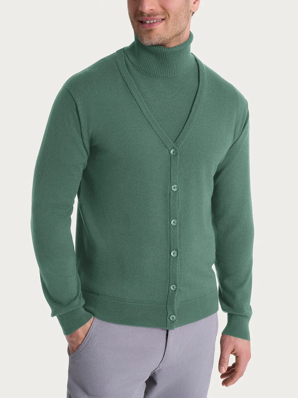 Ragno Merino Soft cardigan uomo verde Dark Forest lana