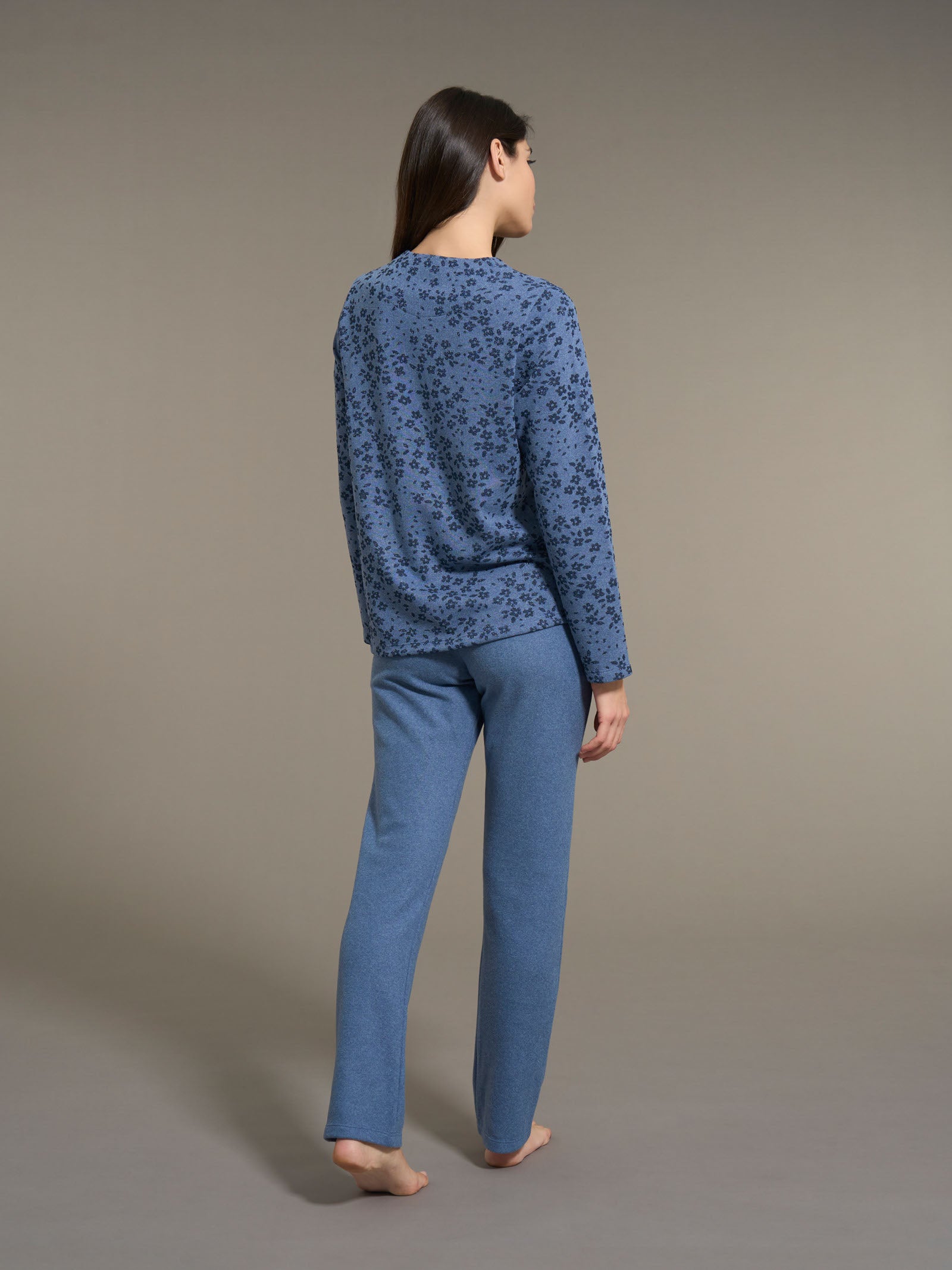 Ragno Cotton Eco Pile pigiama serafino donna denim mel.
