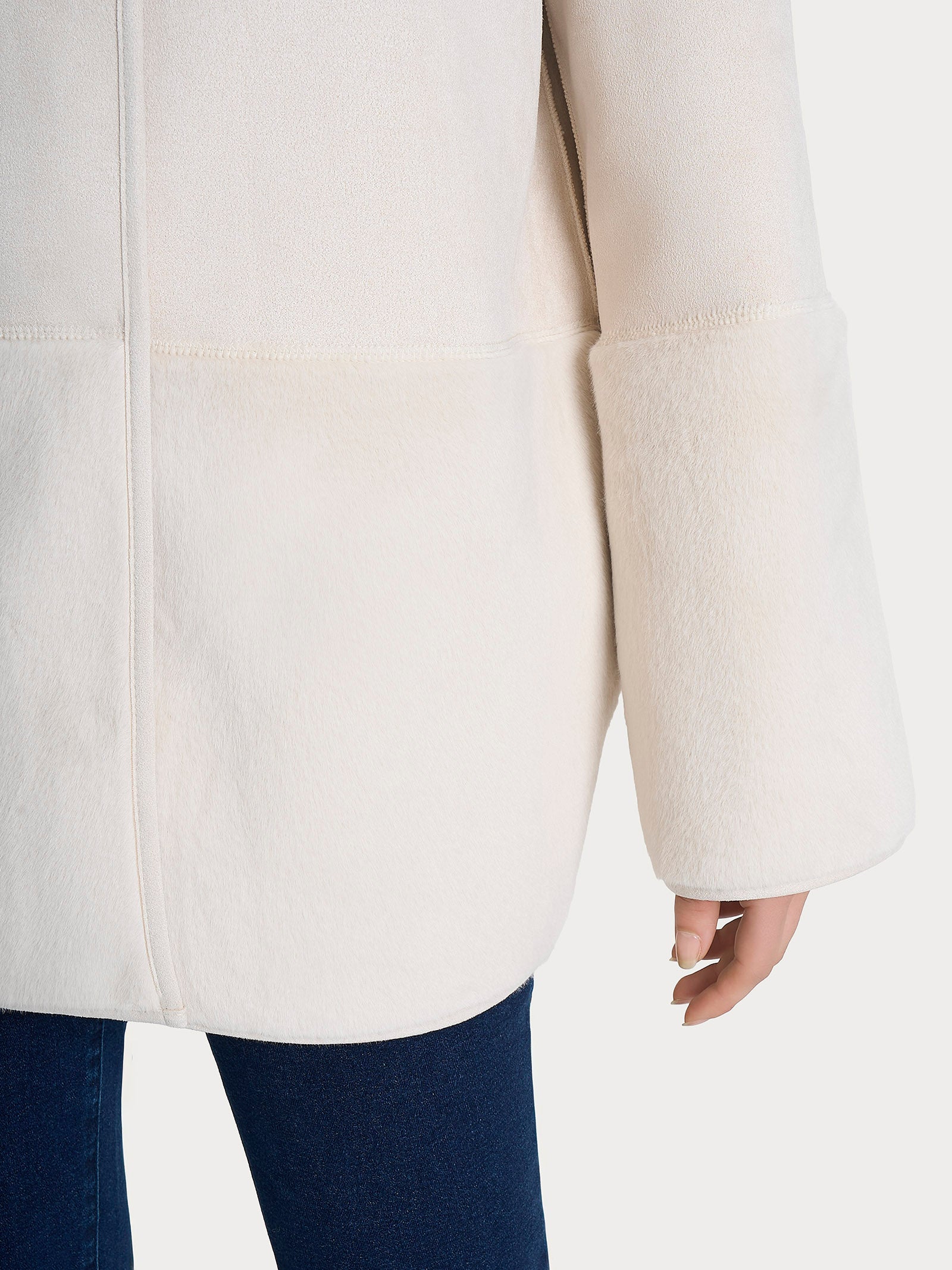 Ragno Vegan Shearling giacca lunga collo alto double-face champignon