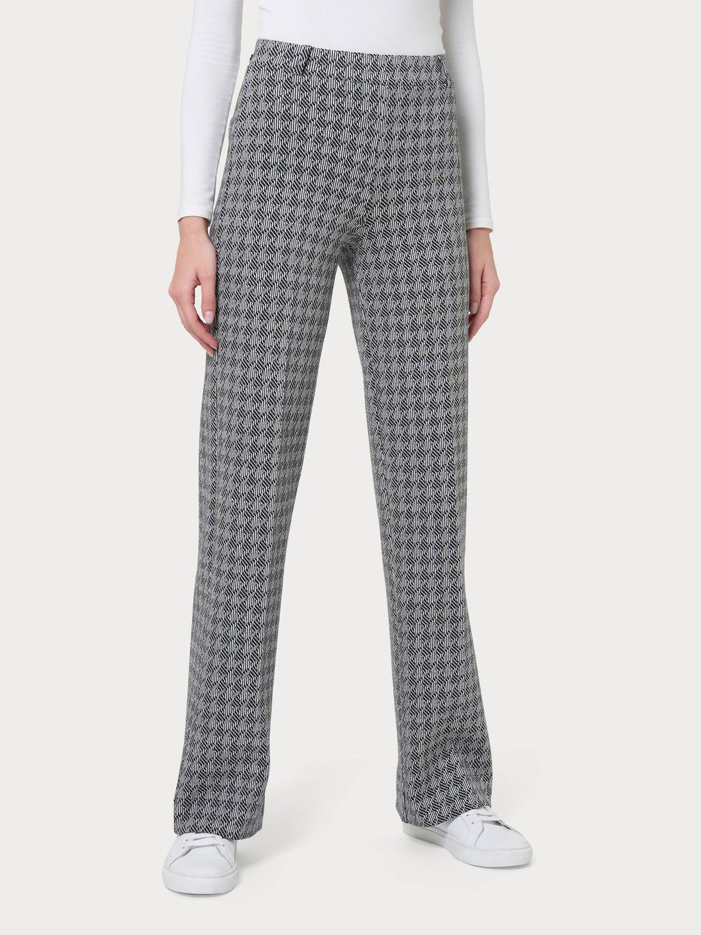 Ragno Eco Jacquard Pantaloni Wide Pied-de-poule Nero