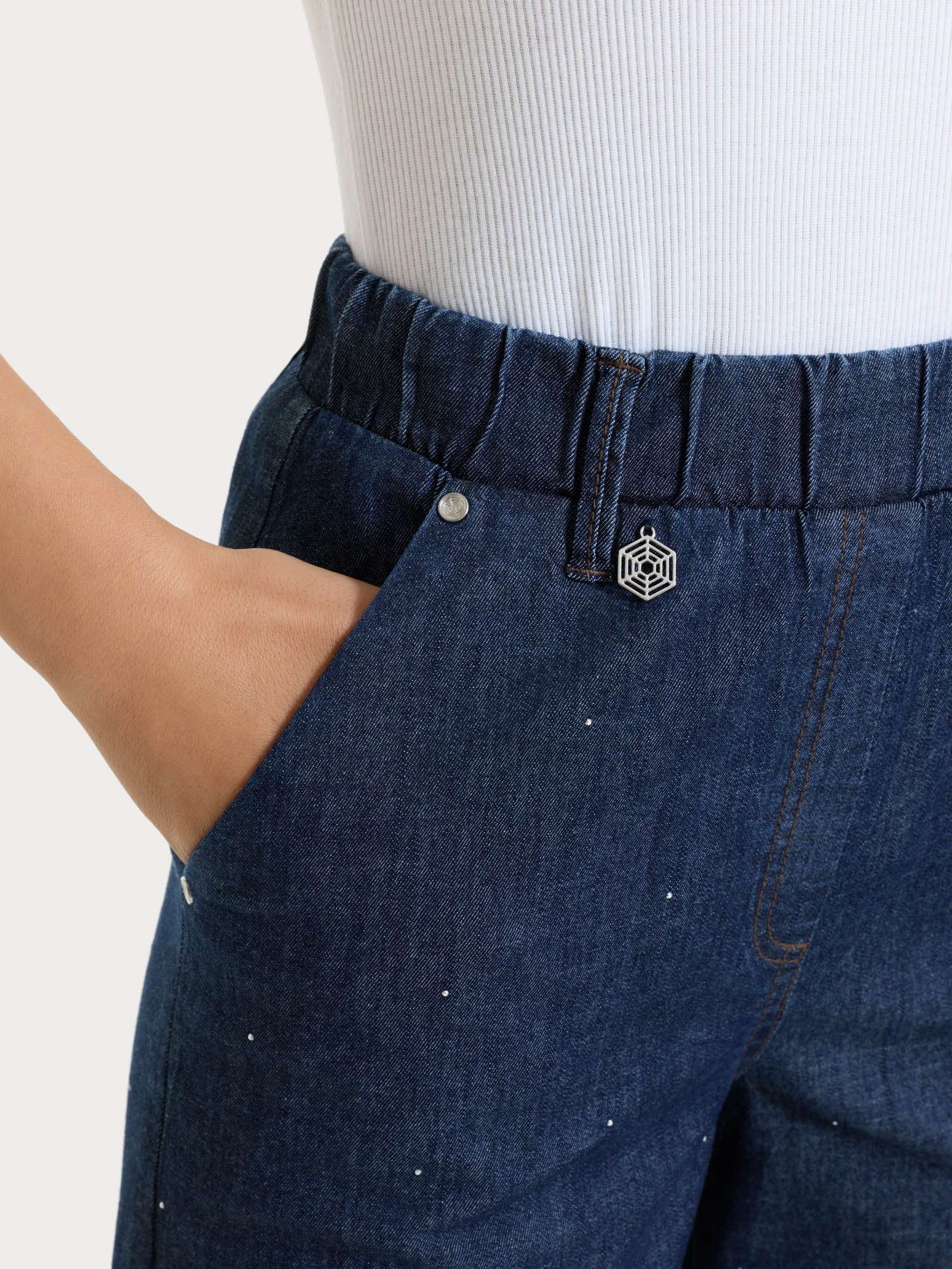 Ragno Super Denim jeans ampio strass Indigo cotone elasticizzato