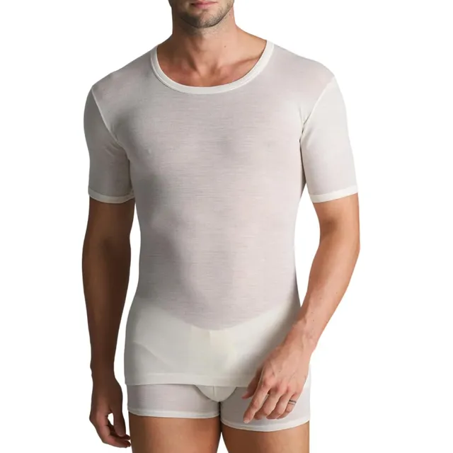 Lady C Alpina t-shirt uomo lana seta bianca manica corta