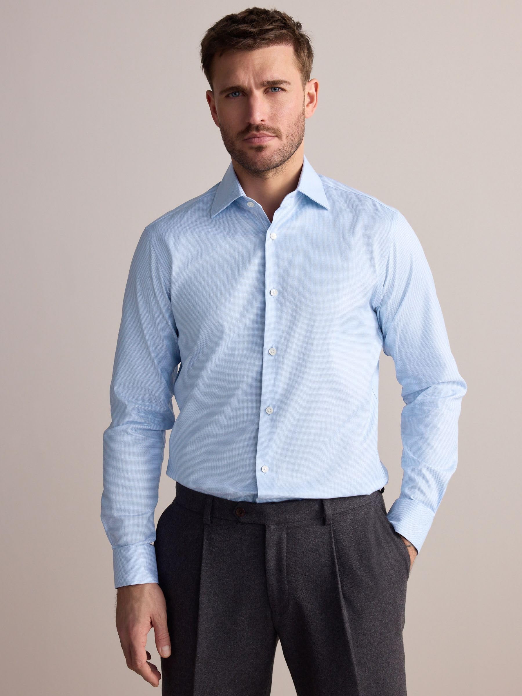 Next Signature camicia elegante uomo 38 blu cotone