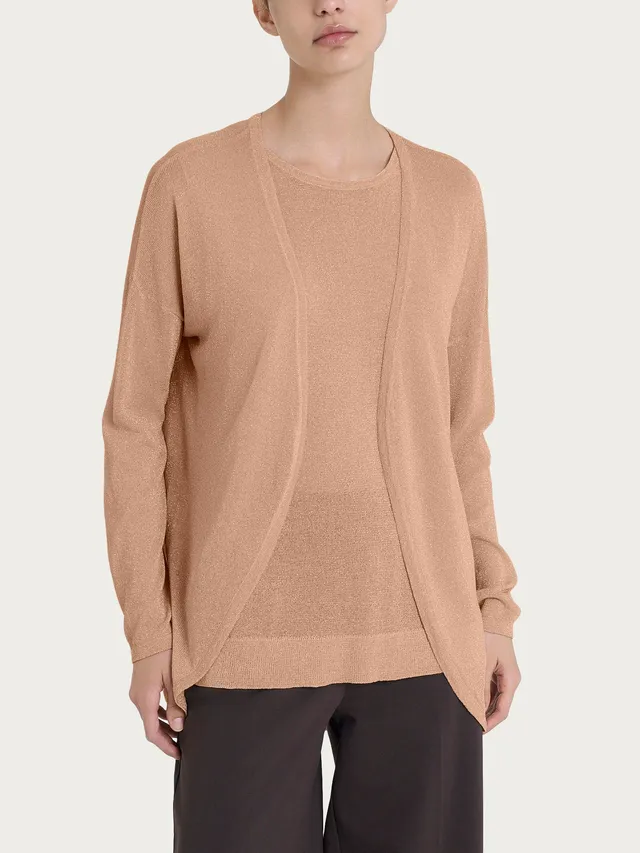 Ragno Cardigan aperto donna Warm Taupe crêpe lurex