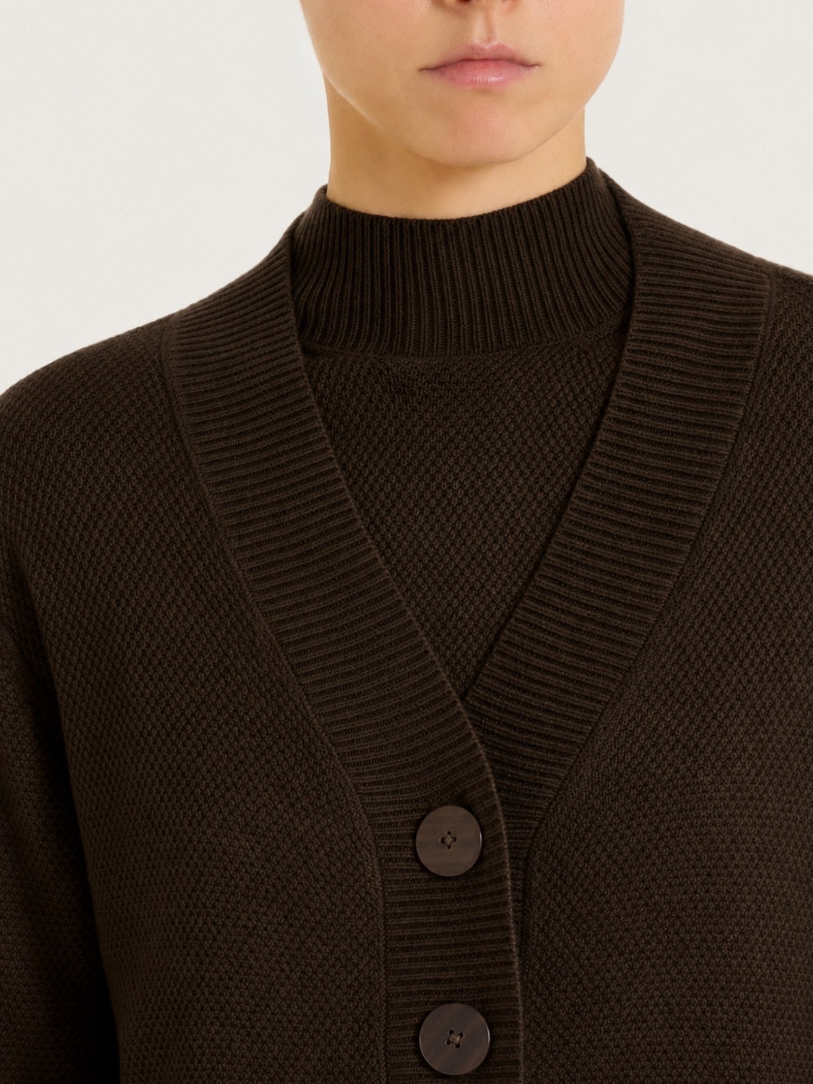 Ragno Soft Wool cardigan scollo V punto riso Chocolate Torte