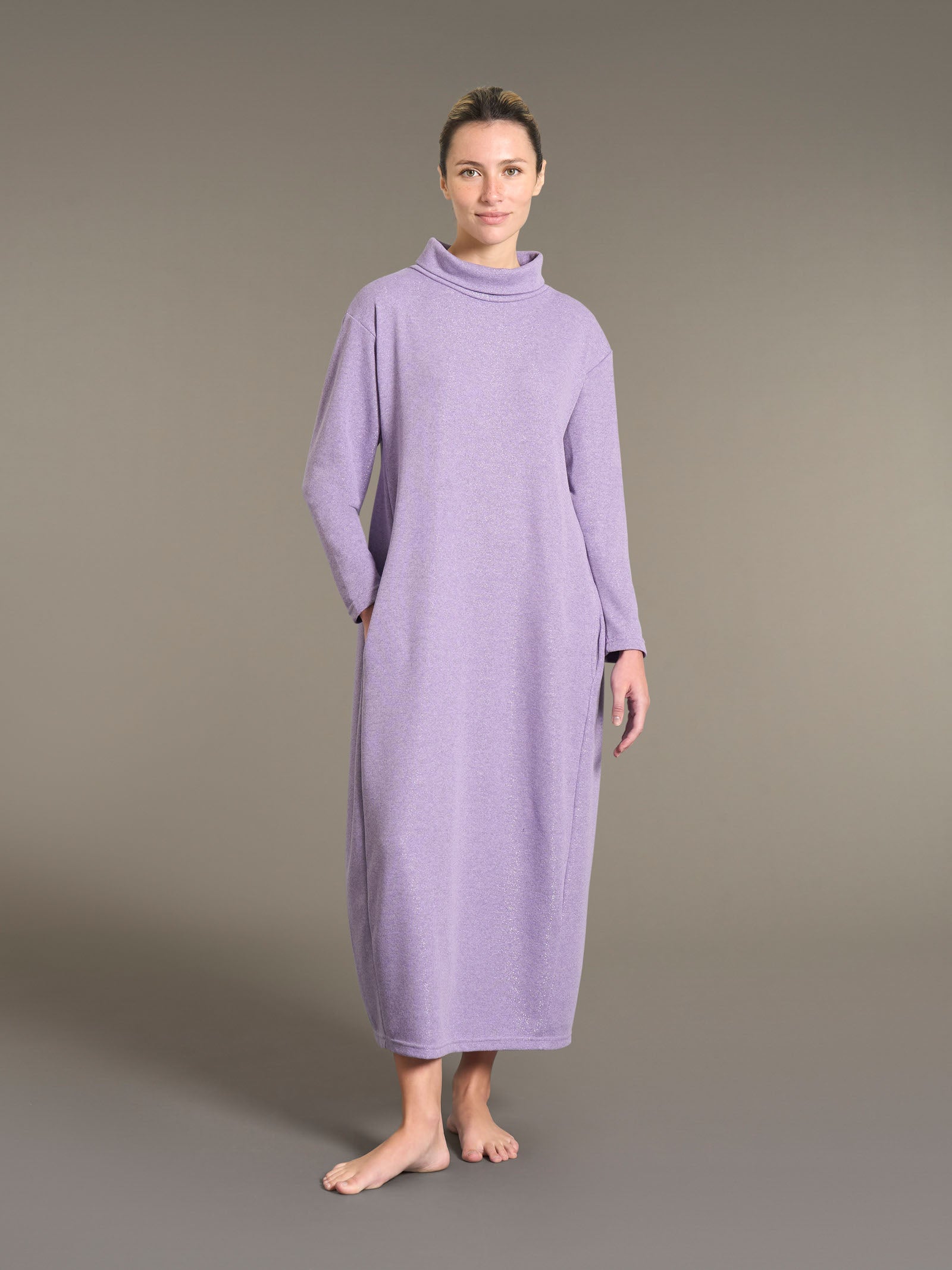 Ragno Cotton Eco Pile camicia notte lunga donna lilla pile