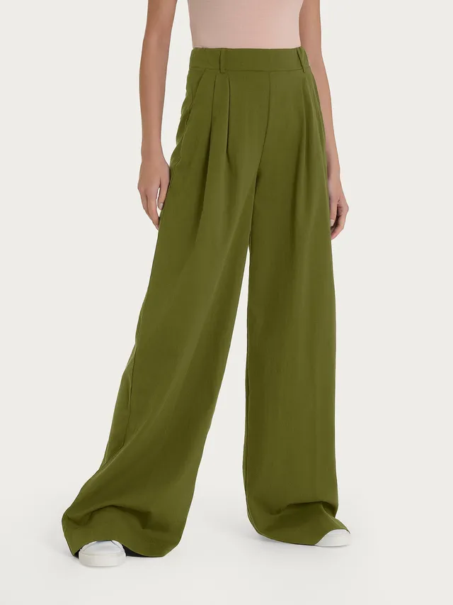 Ragno Super Natural pantalone palazzo Sphagnum con pinces