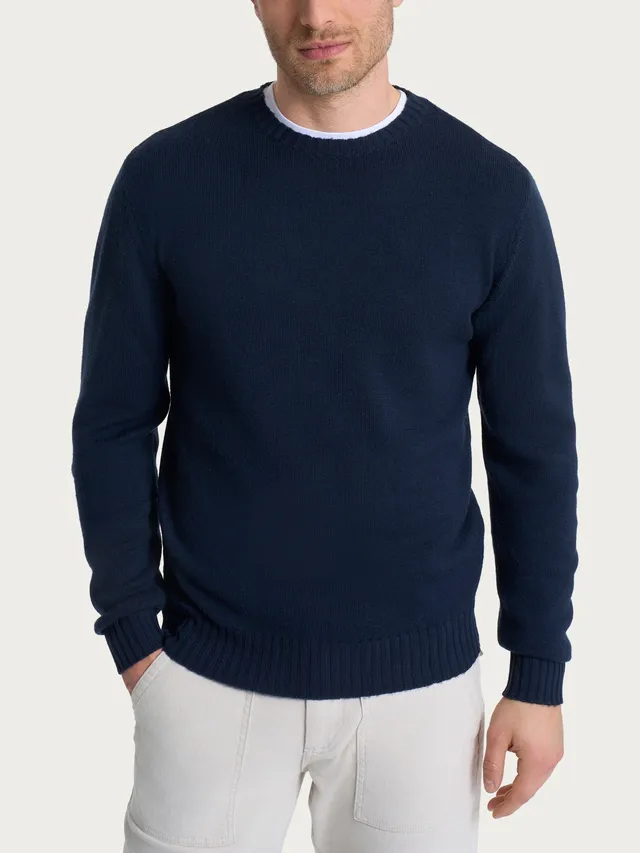 Ragno Merino Soft pull girocollo lana uomo blu leggero