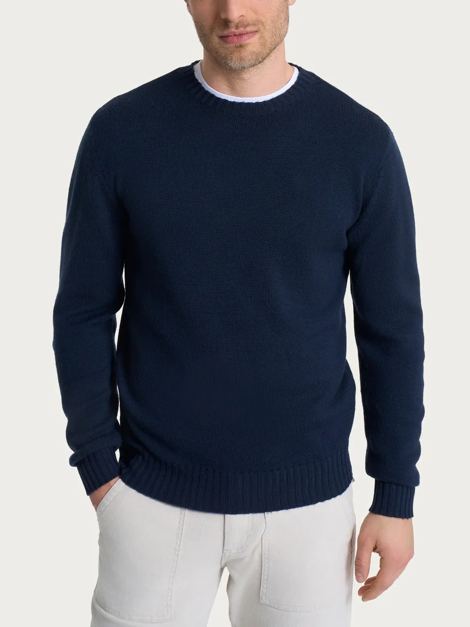 Ragno Merino Soft pull girocollo lana uomo blu leggero