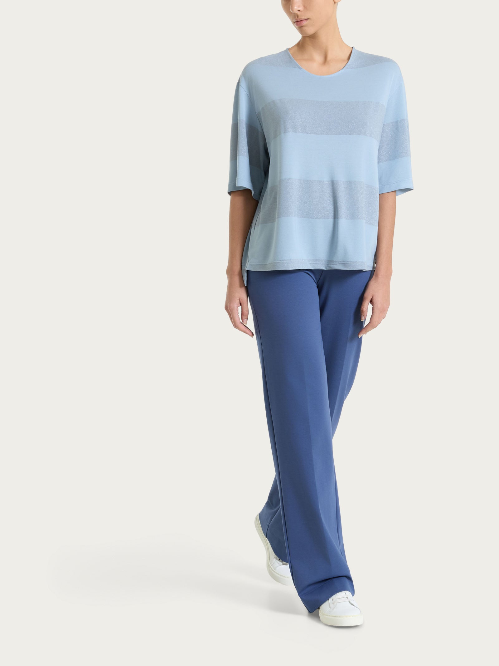 Ragno Summer Light t-shirt donna righe dusty blue lurex
