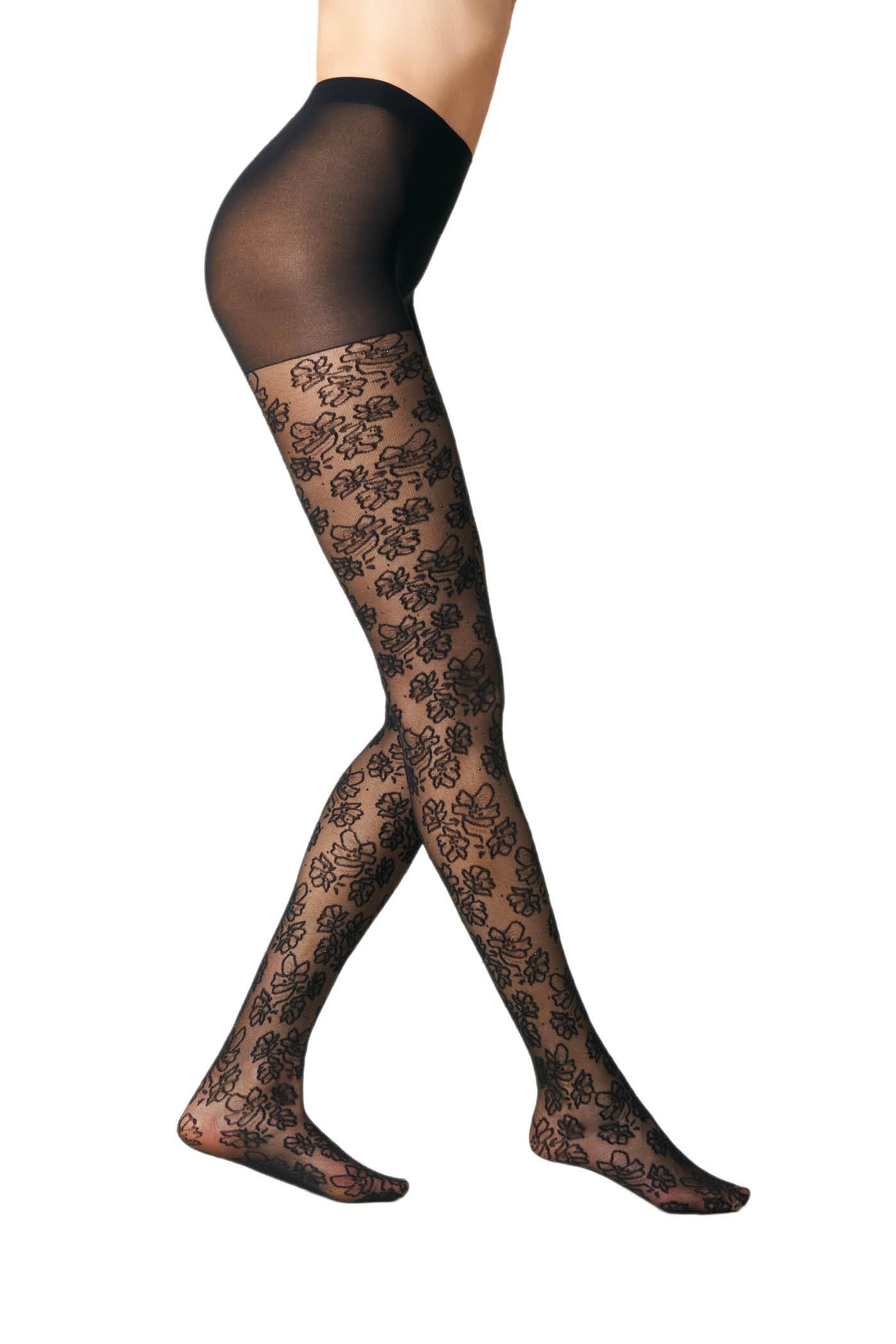 Goldenpoint collant fantasia effetto pizzo e strass