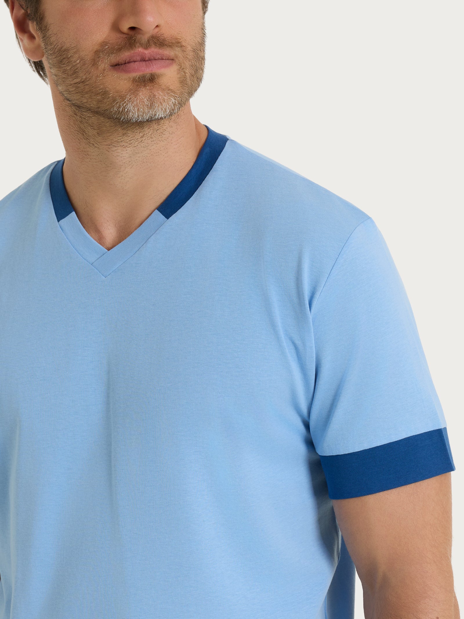 Ragno Jersey di Cotone Scollo a V Pigiama Corto Della Robbia Blue puro cotone