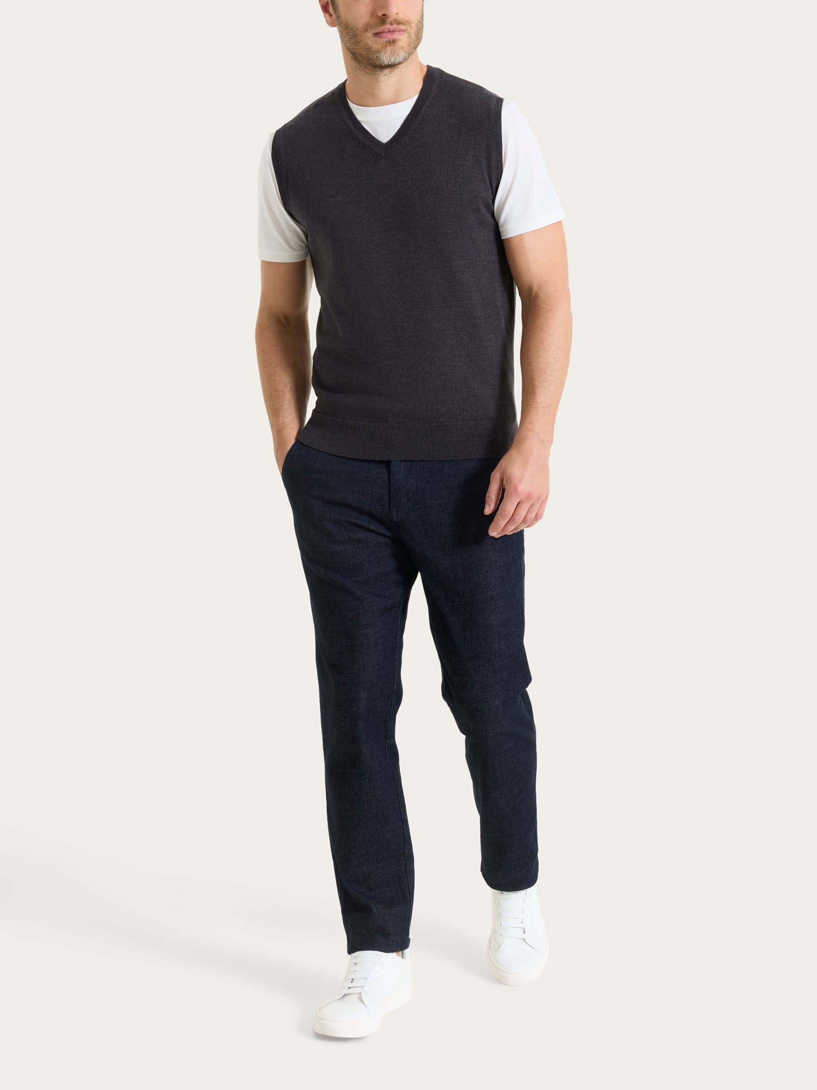 Ragno Merino Soft Gilet Scollo V Lana Oscuro Mel.