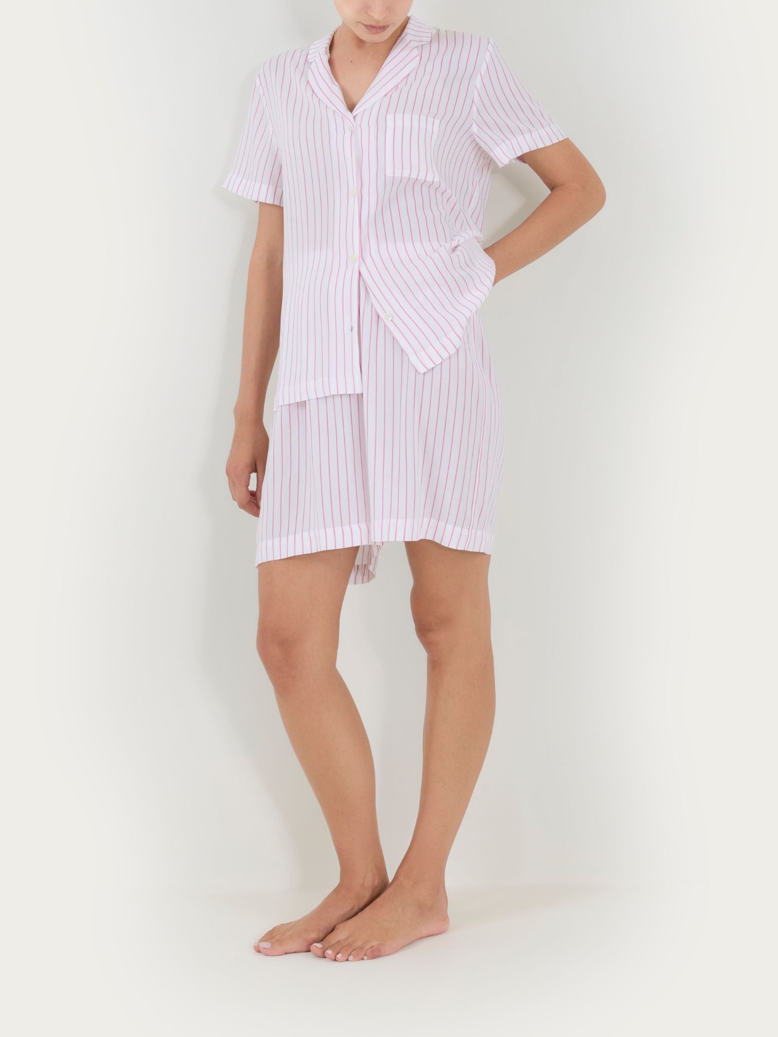Ragno EcoSeta pigiama corto righe Cashmere Rose viscosa