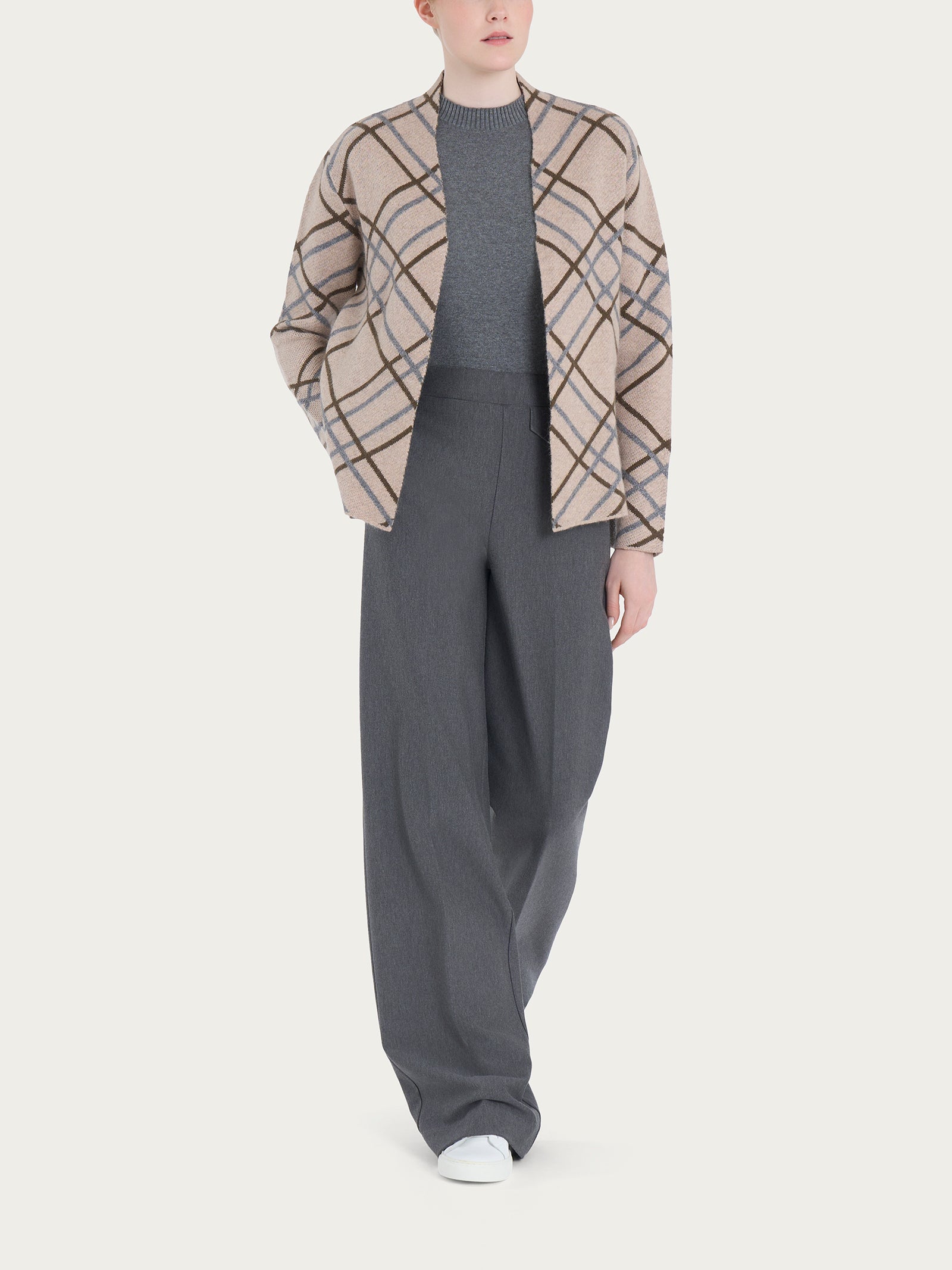 Ragno Natural Soft Cardigan Aperto Check Zenzero