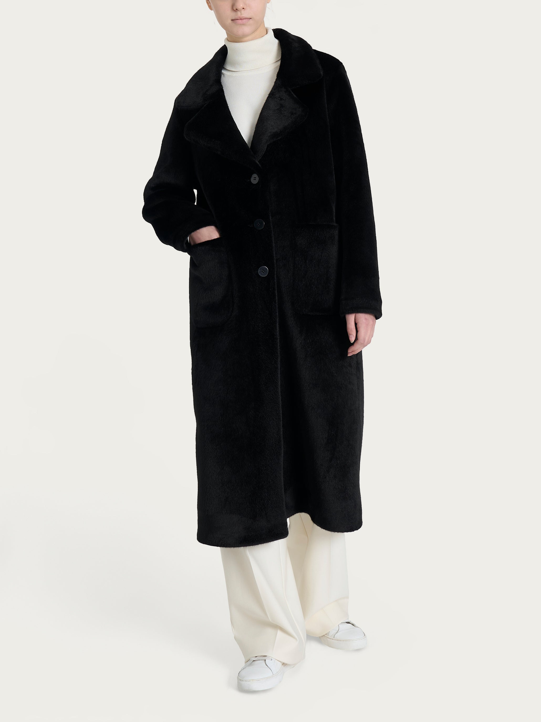 Ragno Comfort Cappotto Lungo Nero Double-Face