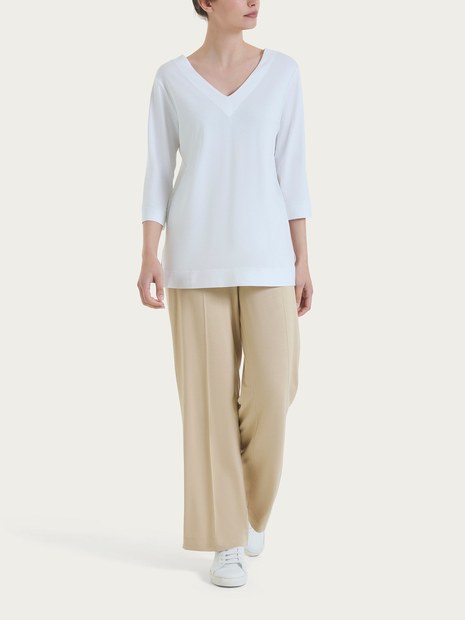 Ragno Viscosa Summer Maglietta Donna Bianco Doppio Scollo V