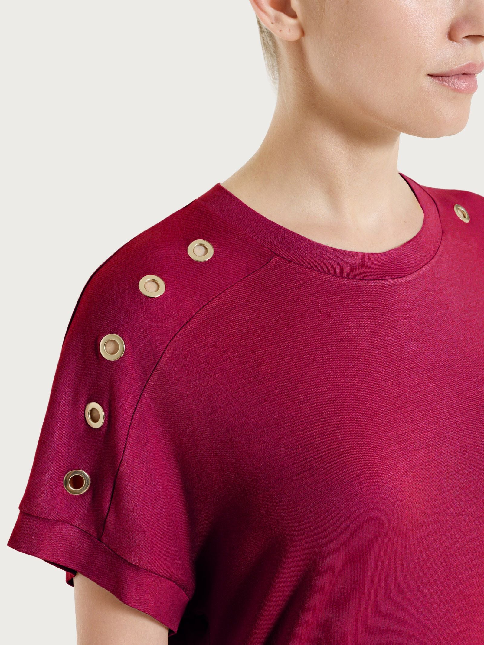 Ragno Viscosa Summer maglietta girocollo Beet Red occhielli