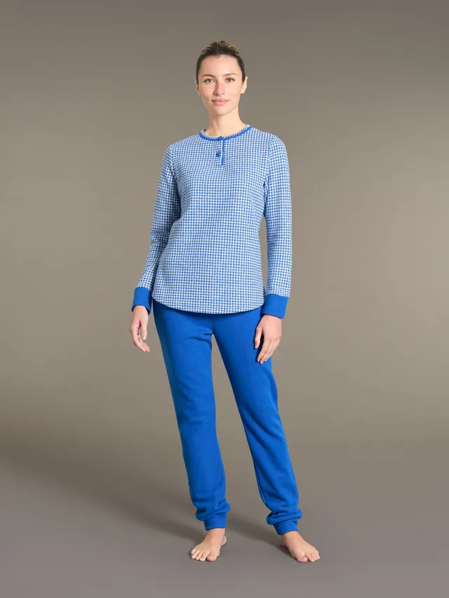 Ragno Cotton Eco Pile Pigiama Serafino Lungo Fant. Bluette Caldo