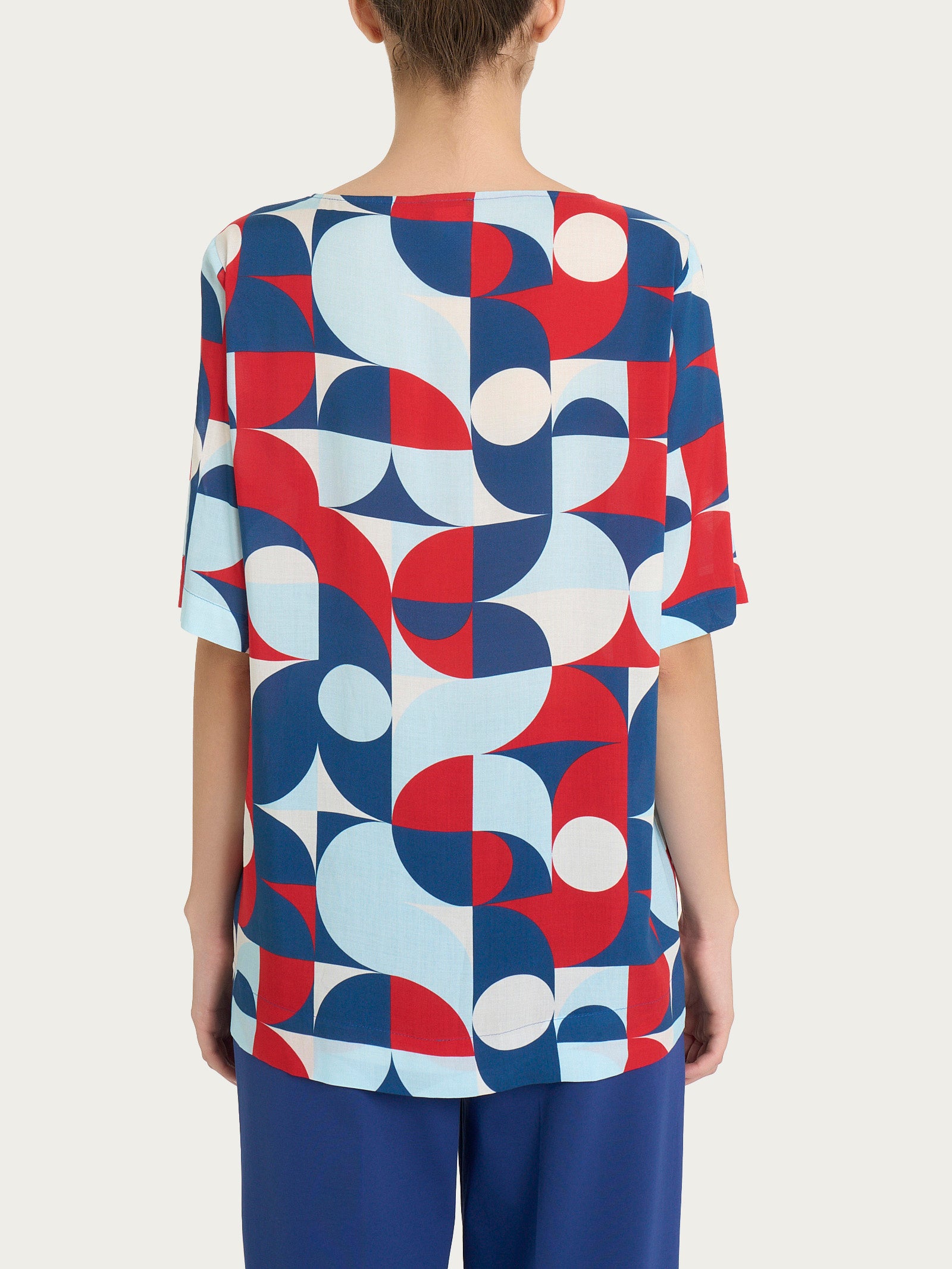 Ragno EcoSeta blusa girocollo Fantasia Blueberry blu
