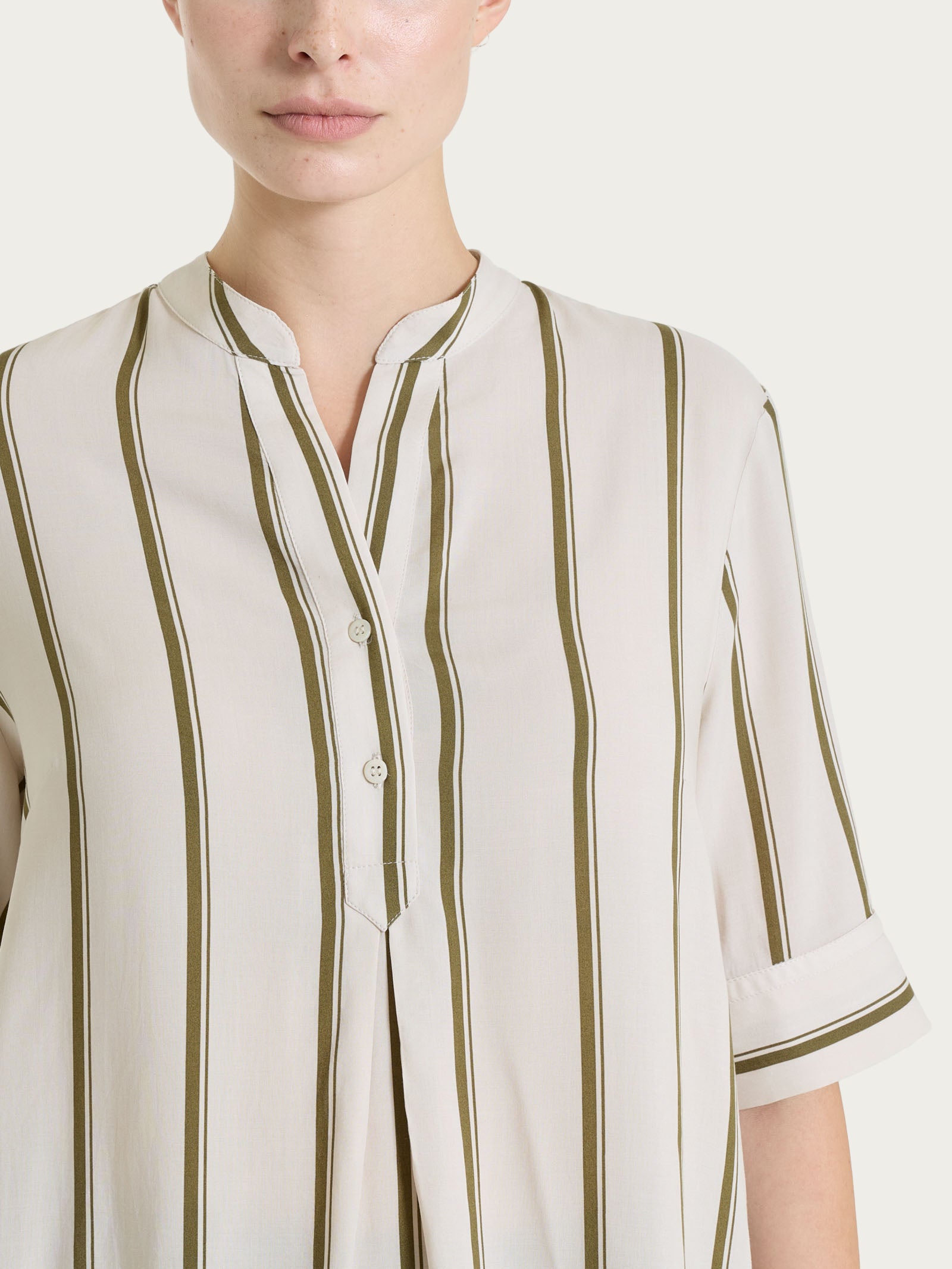 Ragno EcoSeta Blusa righe manica corta dark olive svasata