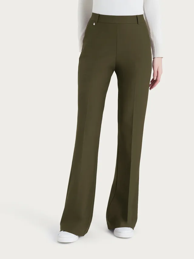 Ragno Compact pantaloni flare lunghi dark olive con tasche
