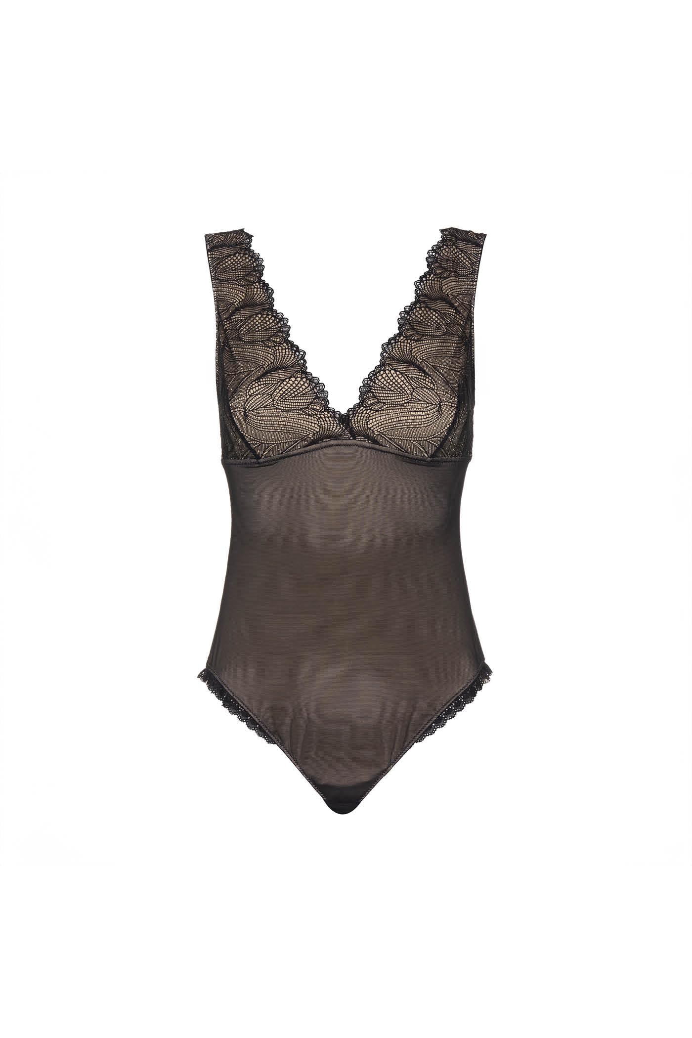 Goldenpoint Midnight Tulip body in pizzo scollo a V