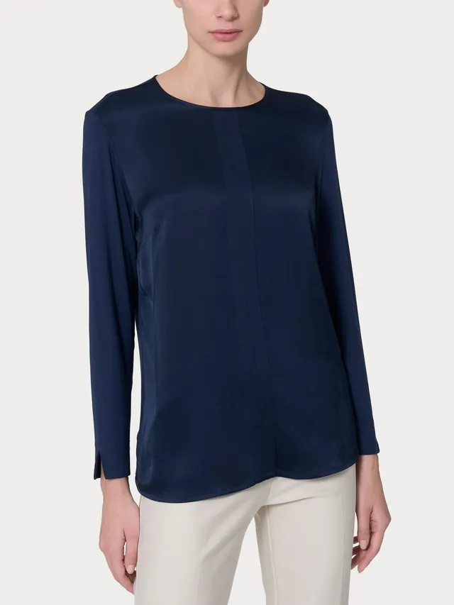 Ragno Viscosa Summer blusa girocollo donna blu manica lunga