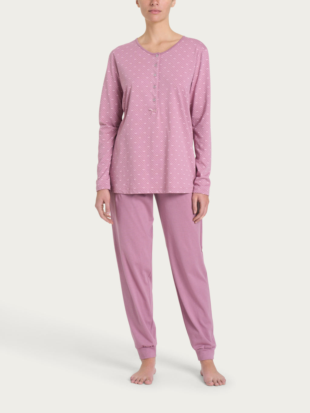 Ragno Pigiama Serafino jersey cotone Fant. Dusky Orchid manica lunga