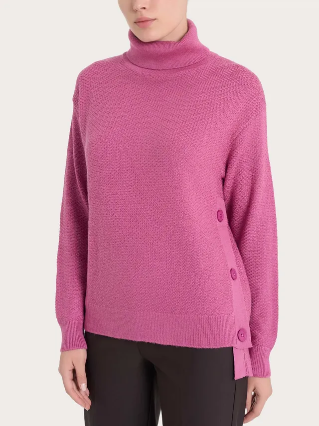 Ragno Merino Soft Dolcevita Bottoni Lana Red Violet
