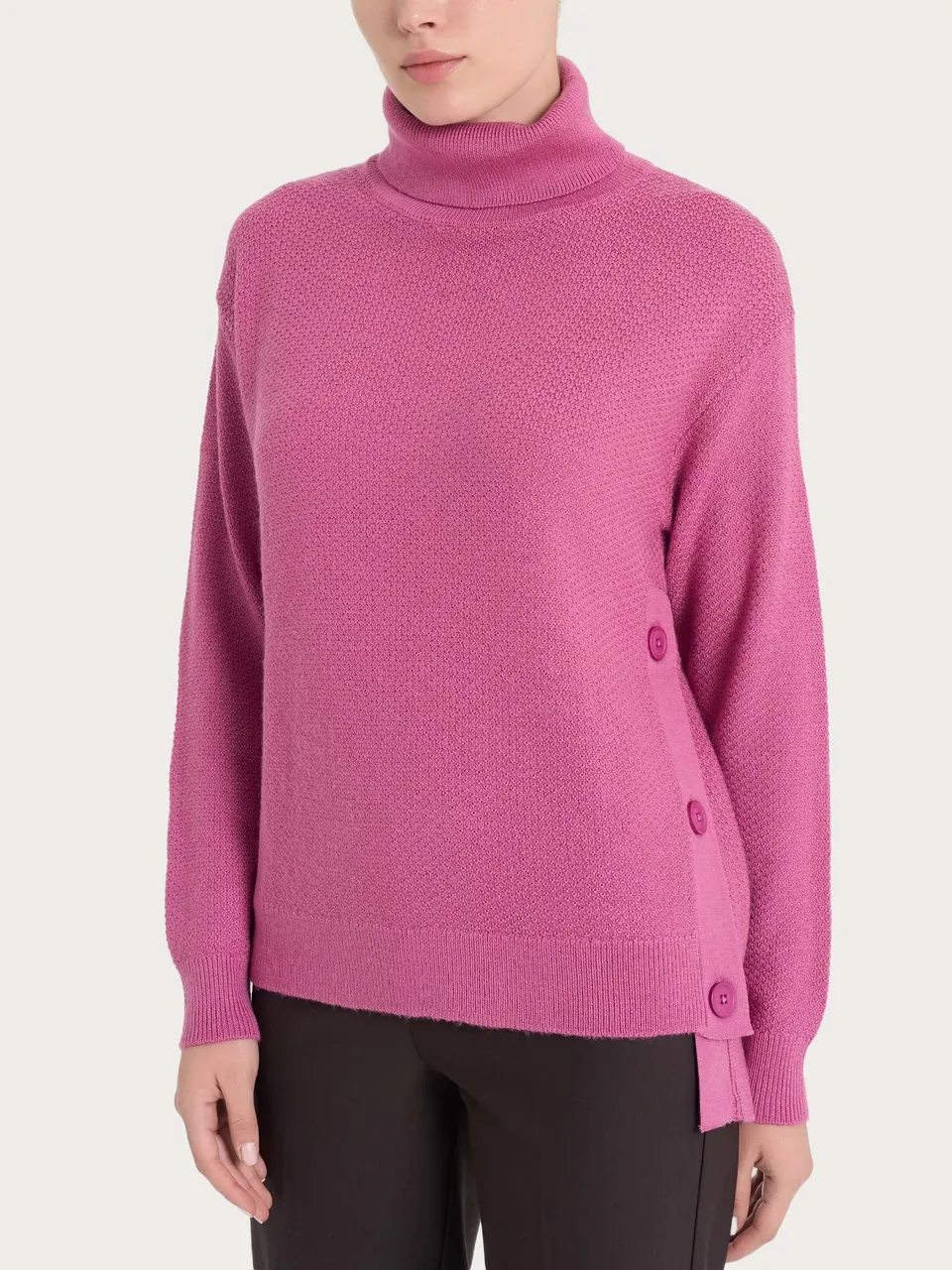 Ragno Merino Soft Dolcevita Bottoni Lana Red Violet