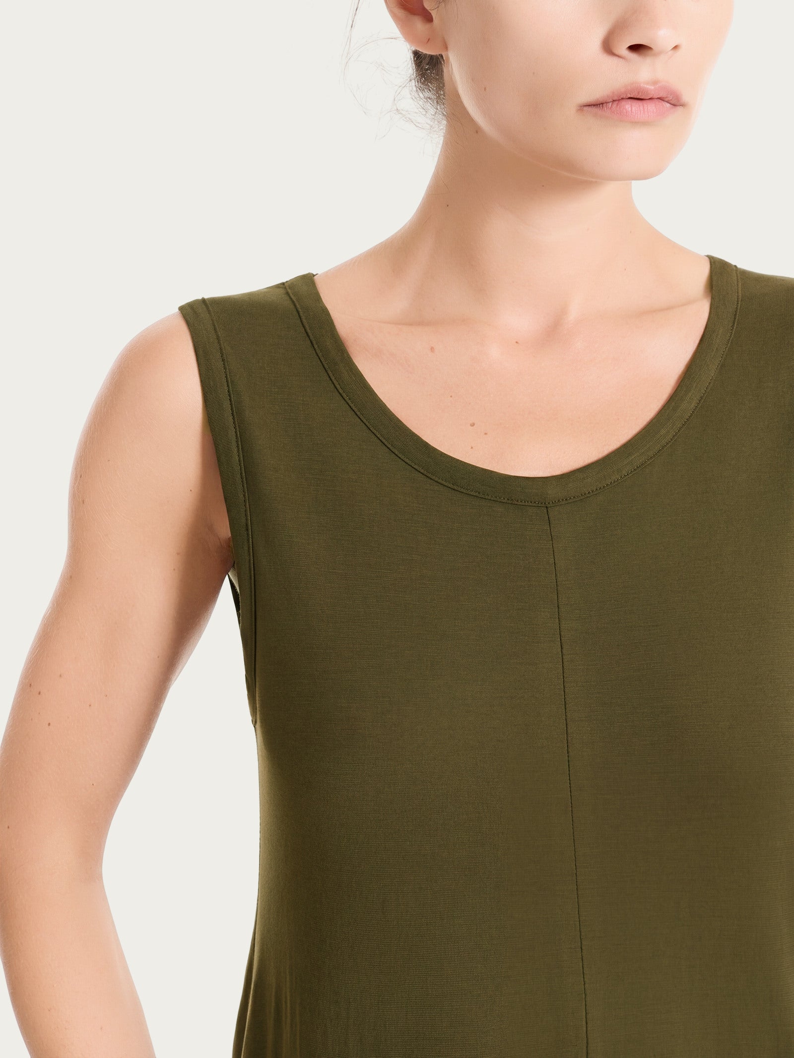 Ragno Vestito Lungo Balze Cotone Dark Olive