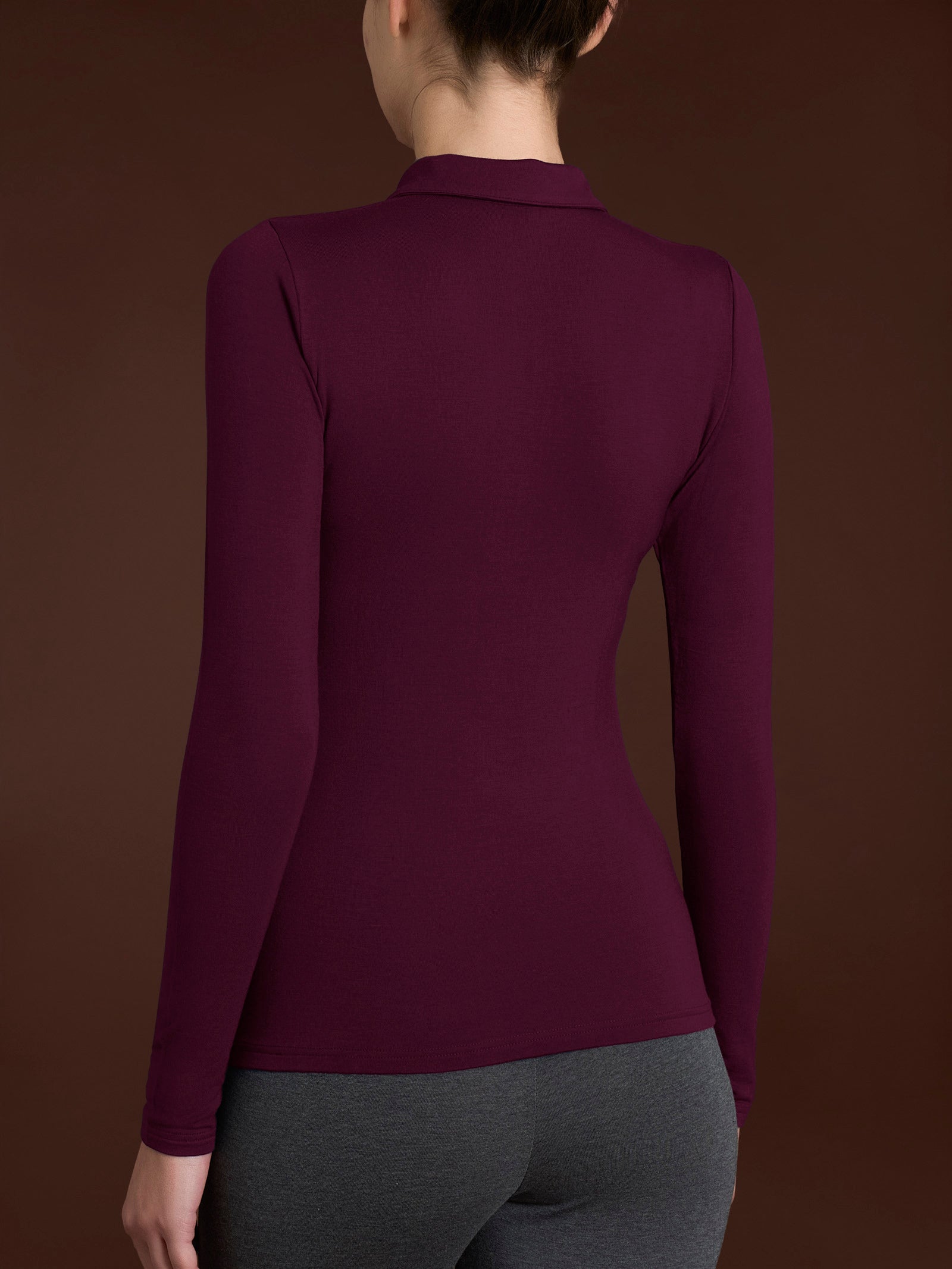 Ragno Eco Viscosa polo manica lunga Fig viola skinny