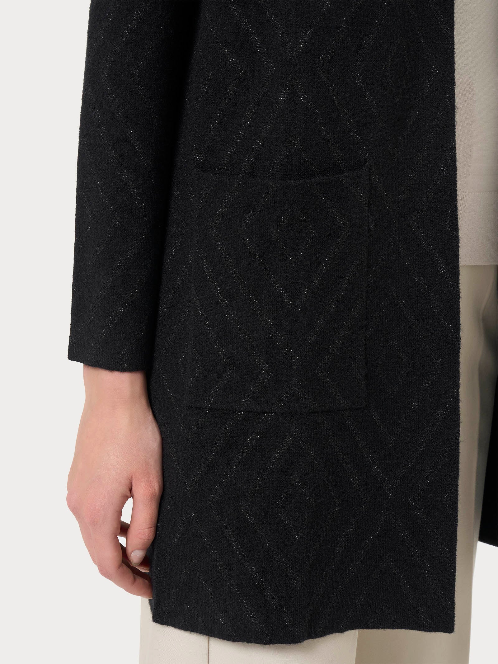 Ragno Four Seasons Cardigan Lungo Nero rombi lurex