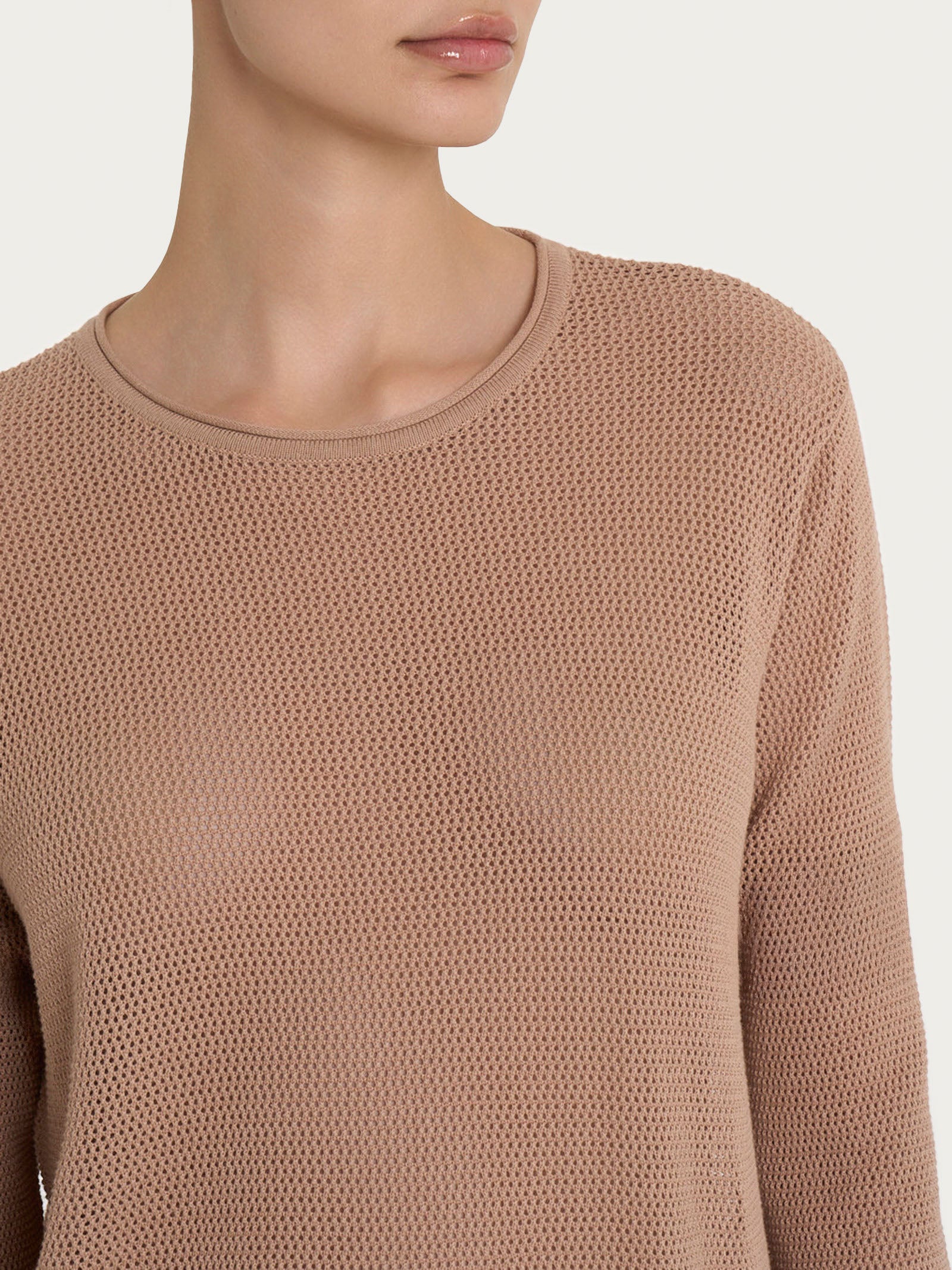 Ragno Maglia Punto Rete Cotone Warm Taupe Manica Lunga