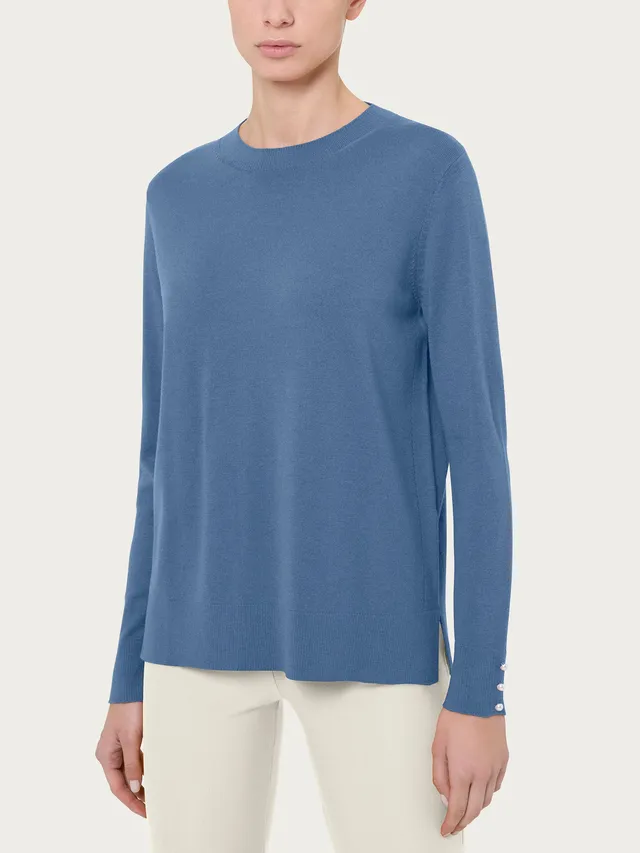 Ragno Merino Soft maglia girocollo blu con perline