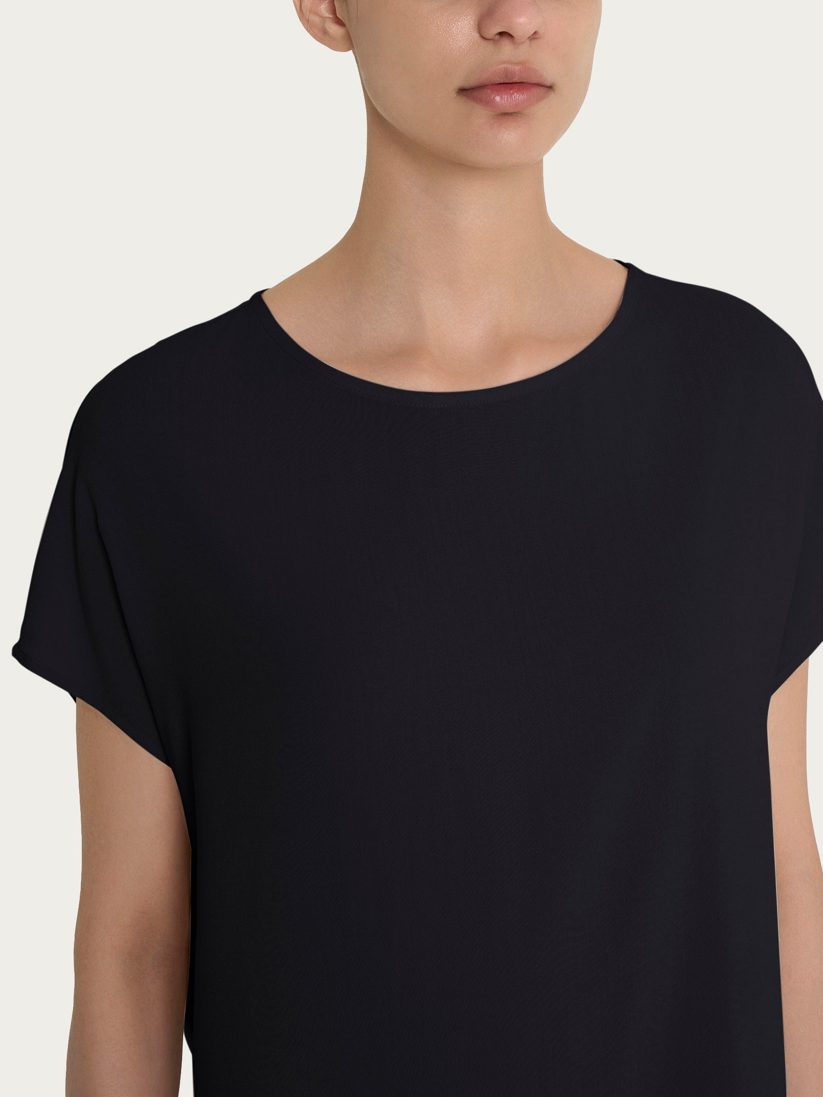 Ragno EcoSeta blusa kimono Nero manica corta fluida