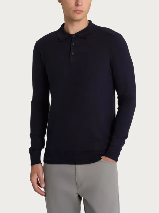 Ragno Four Seasons polo uomo Bleu misto viscosa manica lunga