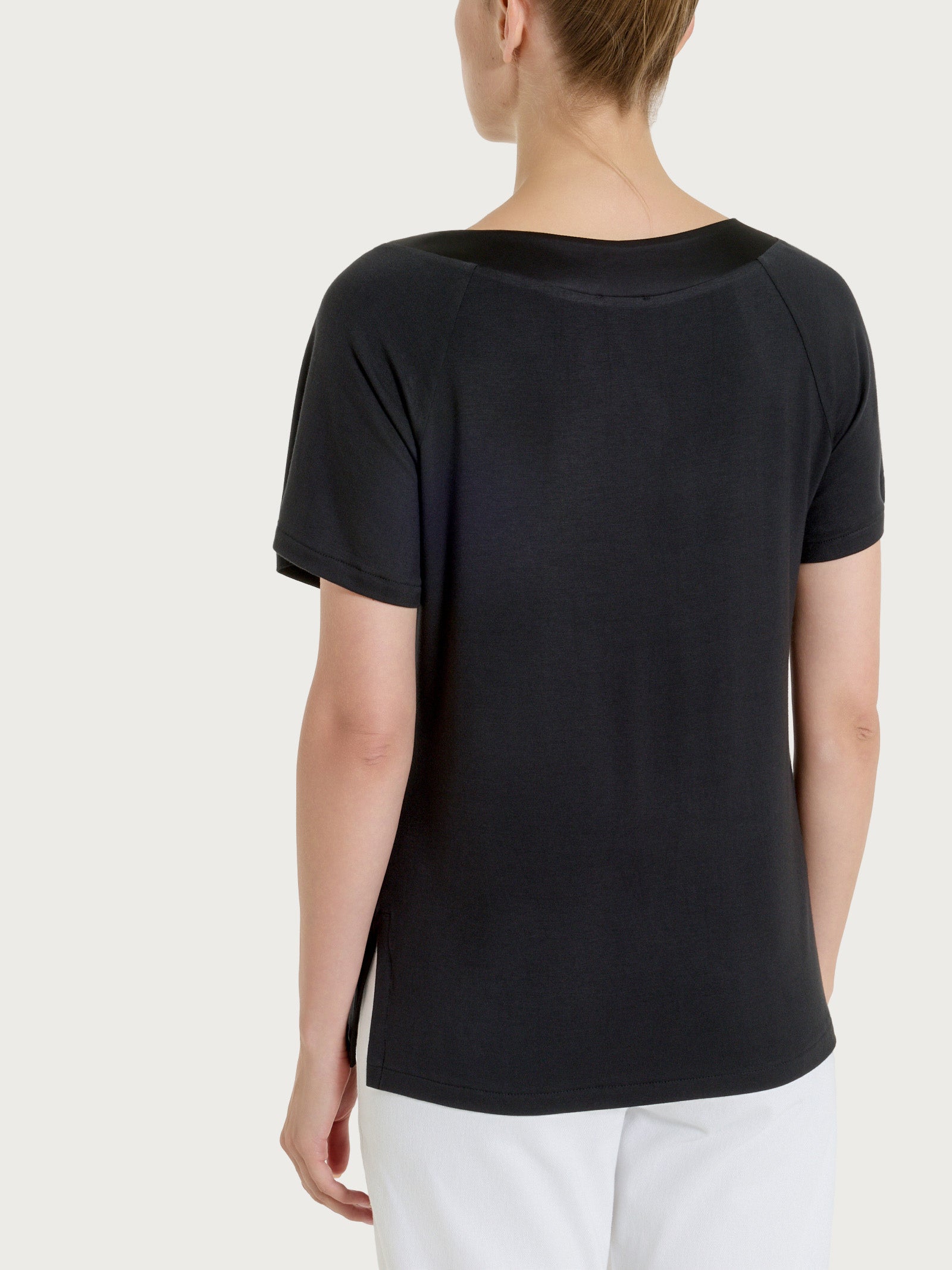 Ragno Viscosa Summer maglietta donna nero collo circolare