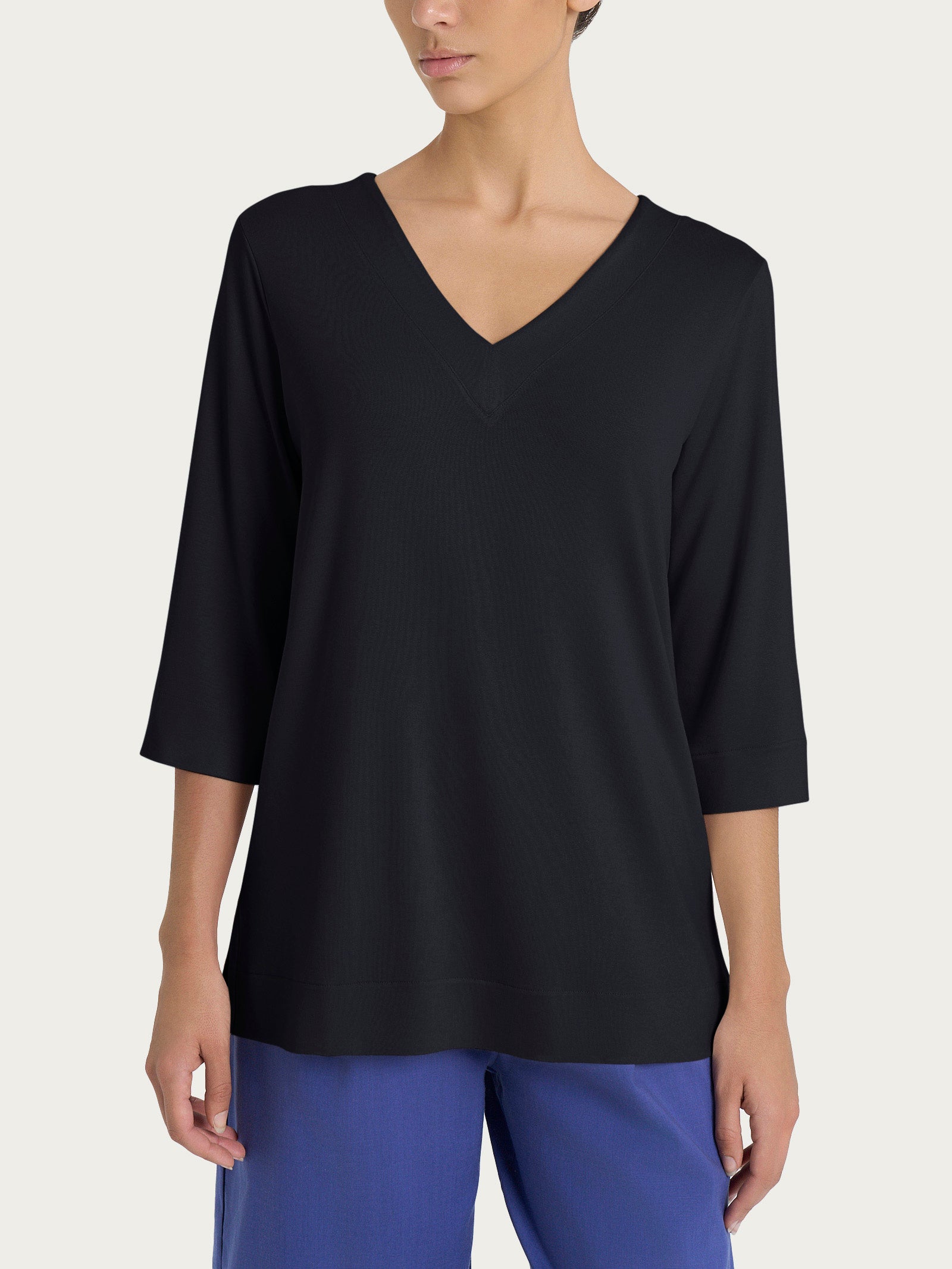 Ragno Scollo a V maglietta donna Nero viscosa crepe