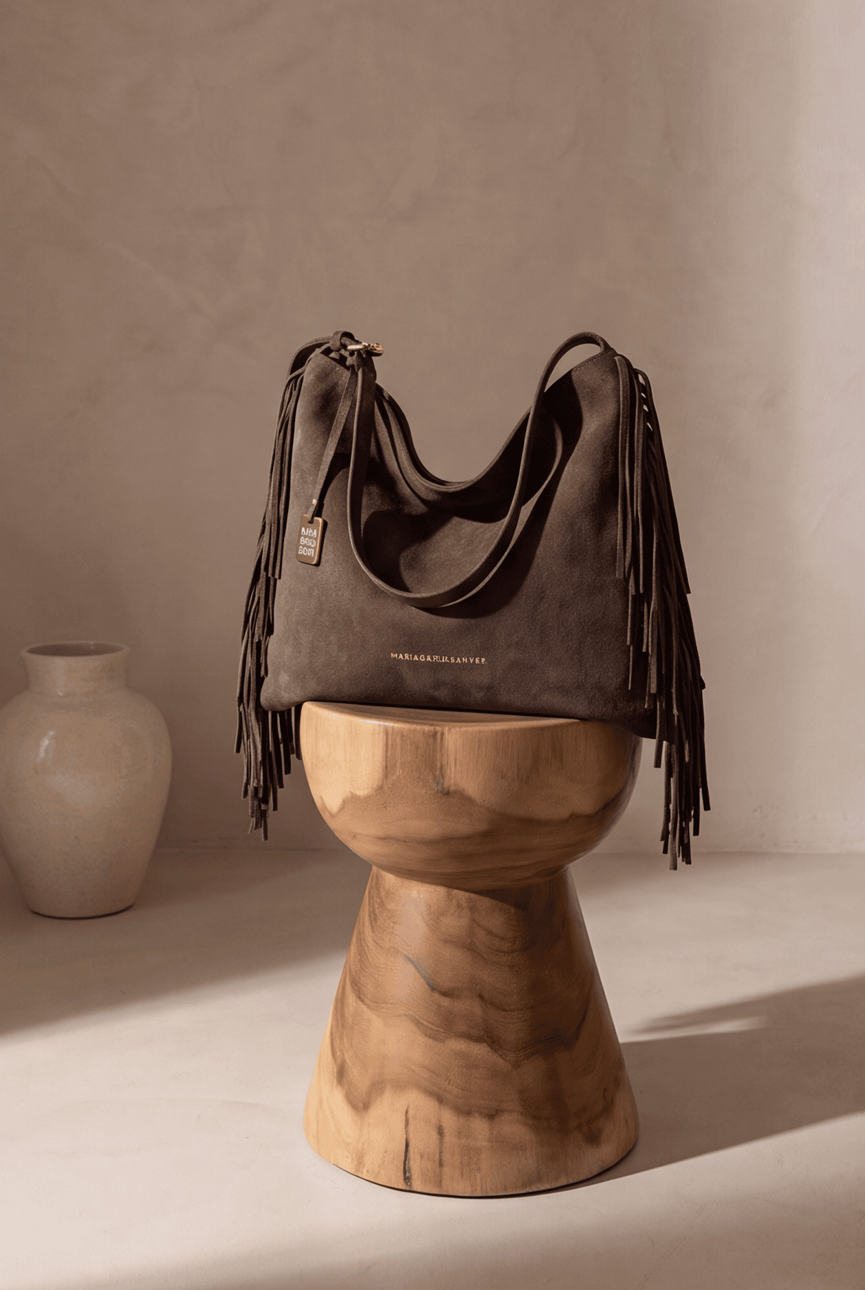 Maria Grazia Severi SSD25550-1 borsa hobo scamosciata con frange