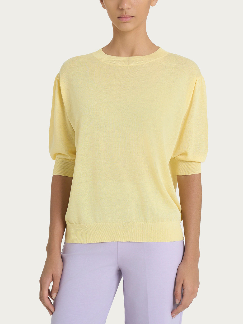 Ragno Crêpe maglia donna gialla manica a palloncino