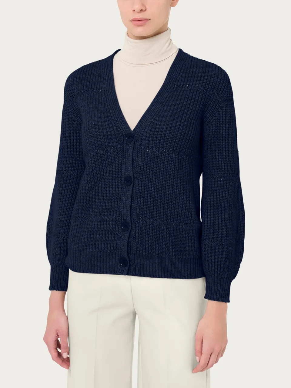 Ragno Merino Soft Cardigan Paillettes Bleu con Bottoni