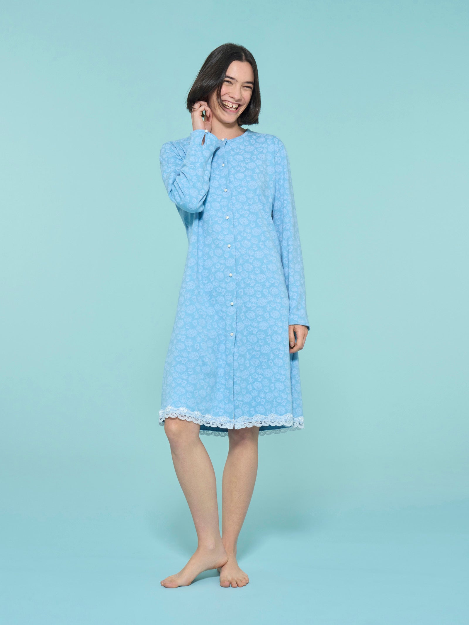 Ragno camicia da notte donna cotone aperta Fant. Dusk Blue