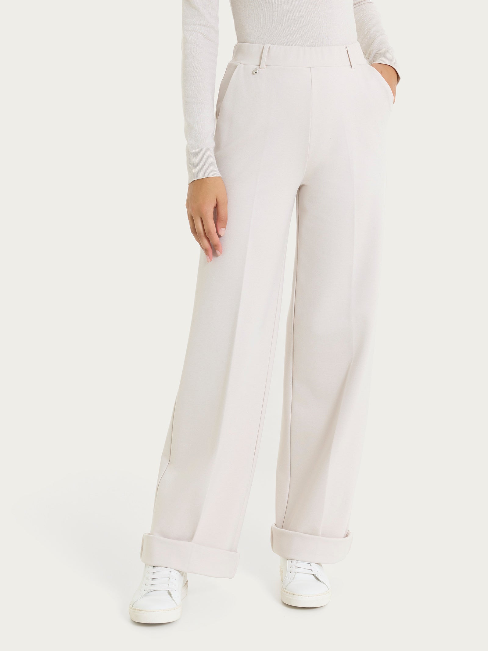 Ragno Cashmere Compact pantalone palazzo Champignon con tasche