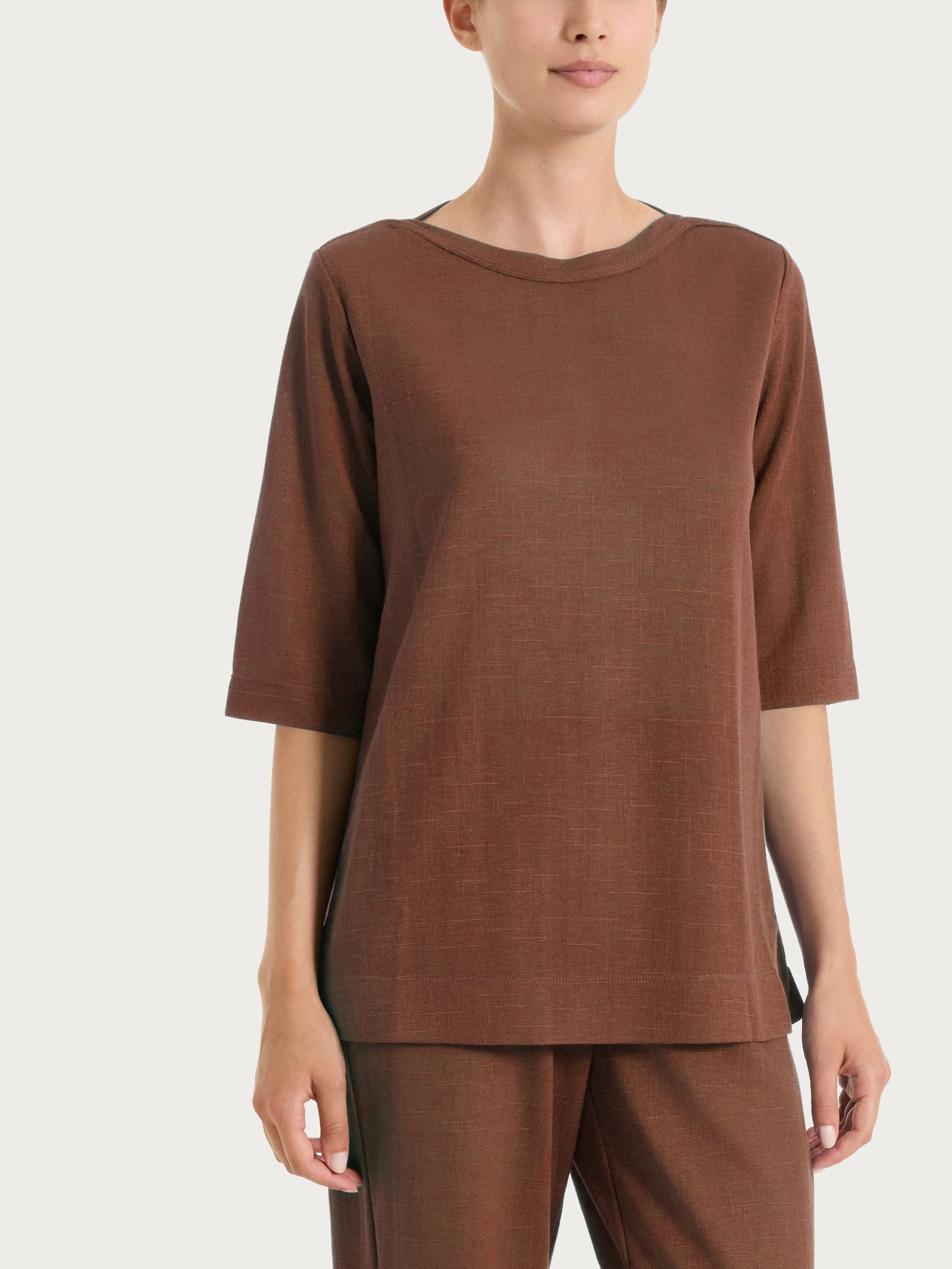 Ragno Summer Slub maglia scollo barchetta Chocolate manica 3/4