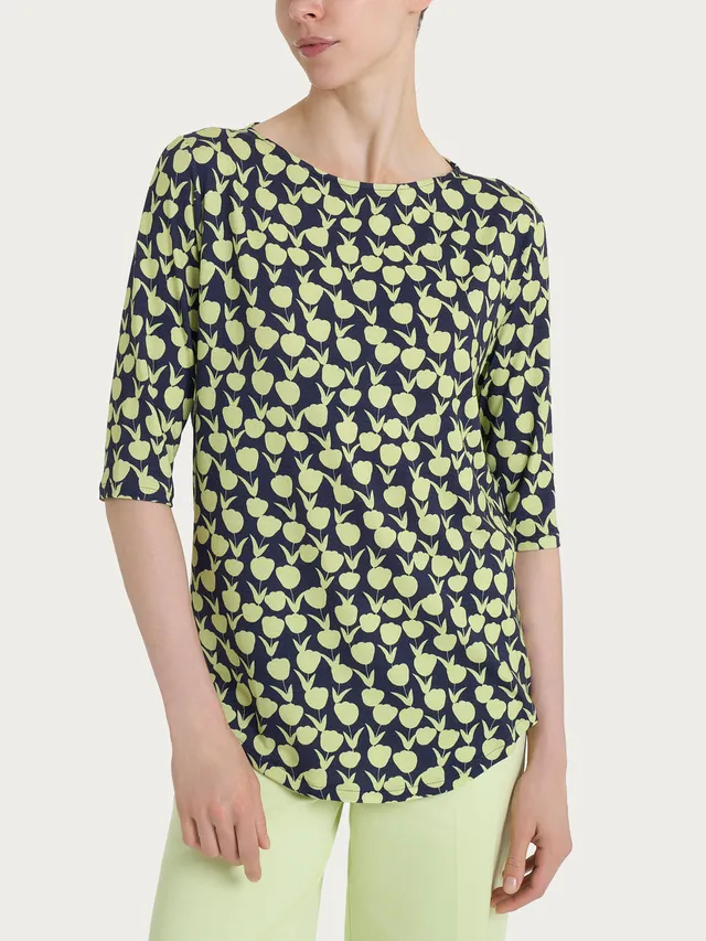 Ragno T-shirt scollo barca viscosa Shadow Lime tulipani