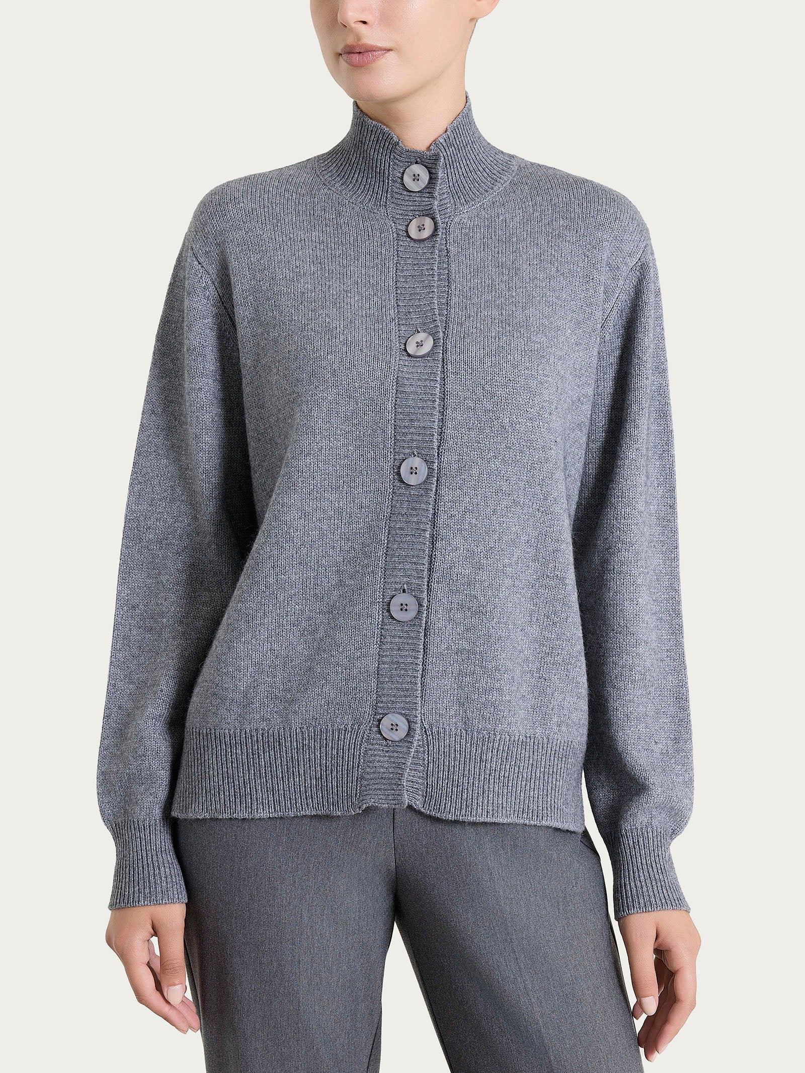 Ragno Natural Soft Cardigan Collo Alto Donna Ferro Melange