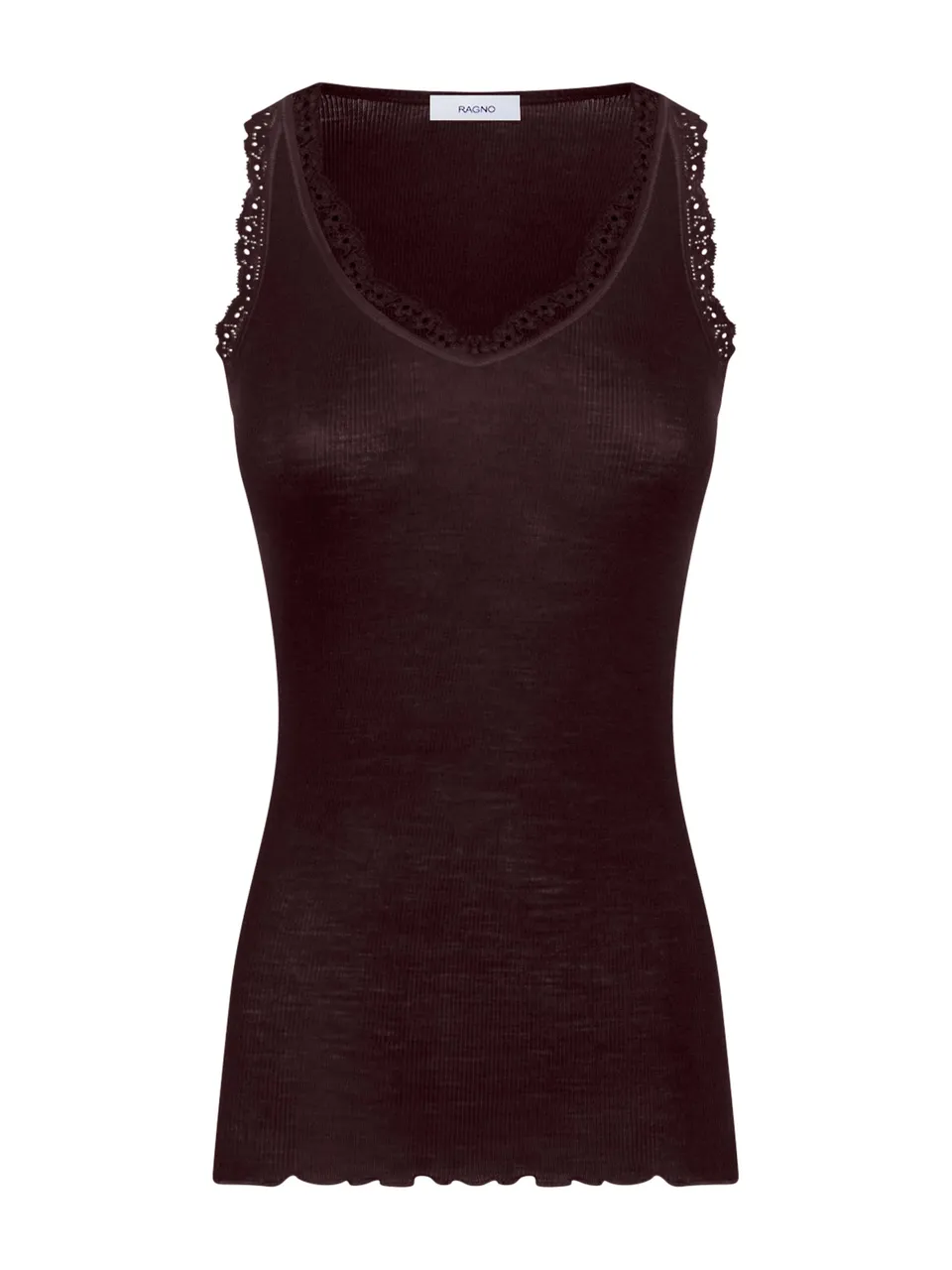 Ragno Merino Seta Canottiera Scollo V Pizzo Acero